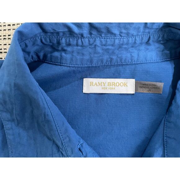 Ramy Brook Women's Large Poplin Blue Long Sleeve Collard Button Down Shirt - Picture 4 of 9